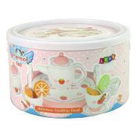 Wooden Tea Set Pink Flowers Pitcher Tray