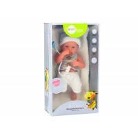 Baby Doll In White And Gray Clothes, Hat, Pacifier, And Blanket