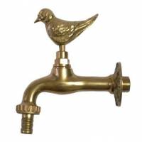 Bird Garden Tap with bibcock and rosette - polished brass