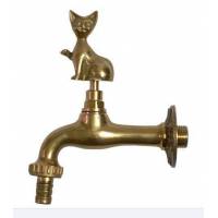Cat Themed Garden Tap with bibcock and rosette - polished brass
