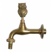 Owl Themed Garden Tap with bibcock and rosette - polished brass