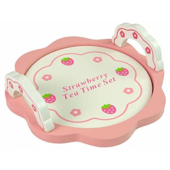 Wooden Tea Set Pink Flowers Pitcher Tray