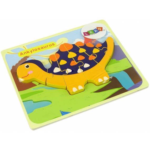 Wooden Puzzle Dinosaurs Triceratops Ankylosaurus Orange