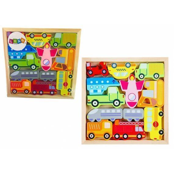 Wooden Puzzle Means Of Transport To Match Taxi Bus