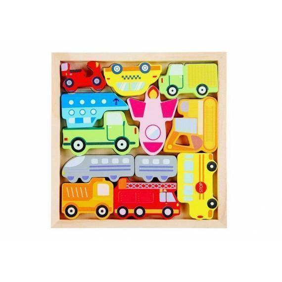 Wooden Puzzle Means Of Transport To Match Taxi Bus