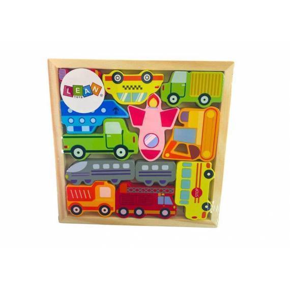 Wooden Puzzle Means Of Transport To Match Taxi Bus
