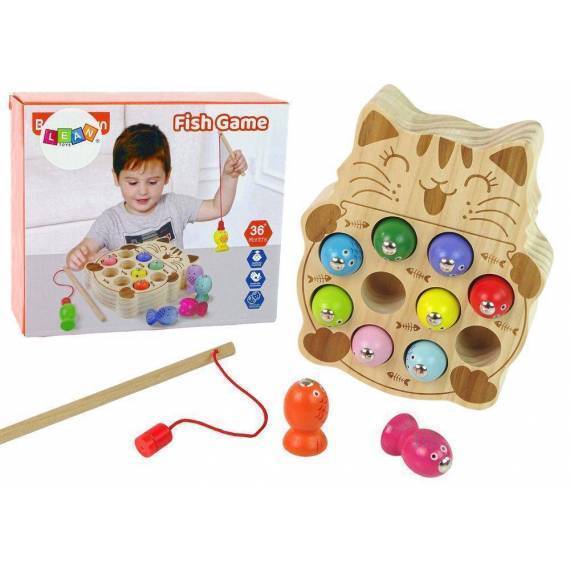 Wooden Fish Catching Game 2 Fishing Rods Kitten