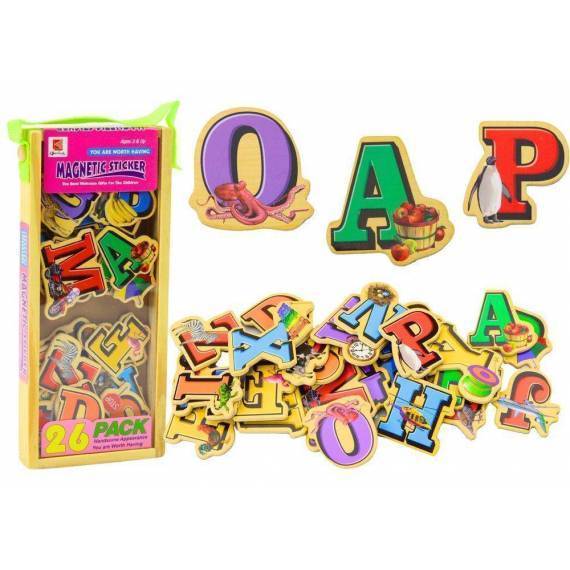 Set Of Wooden Letters Pictures Magnets 26 Pieces