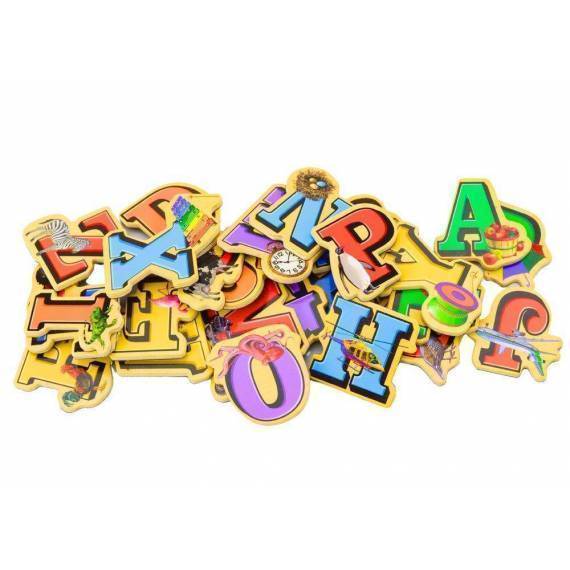 Set Of Wooden Letters Pictures Magnets 26 Pieces