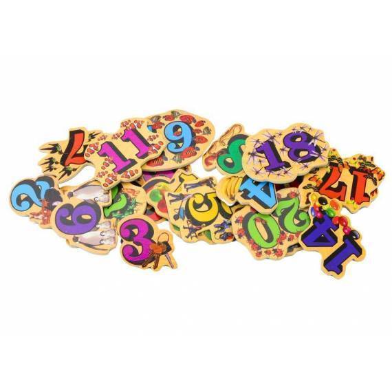 Set Of Wooden Number Picture Magnets, 20 Pieces