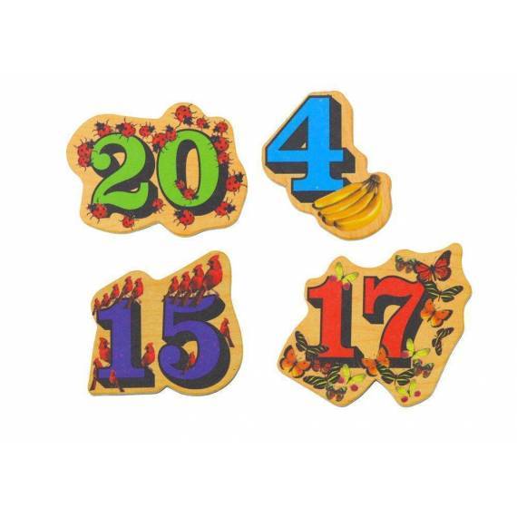 Set Of Wooden Number Picture Magnets, 20 Pieces