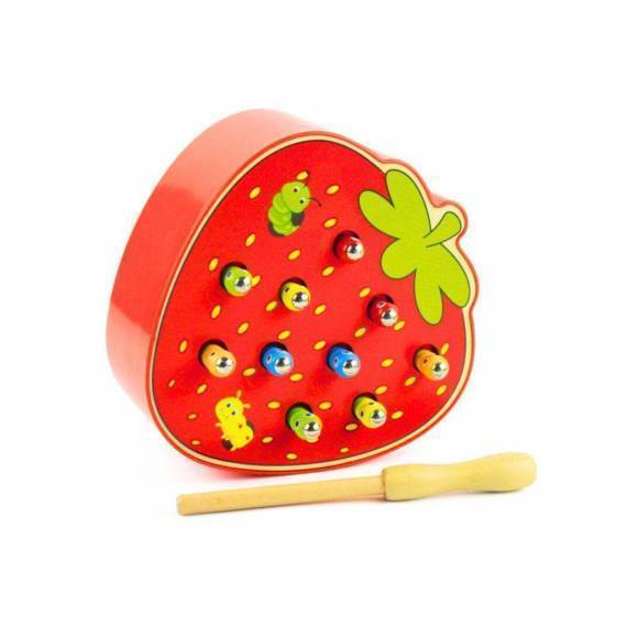 Wooden Skill Game Catch The Bug Strawberry Red