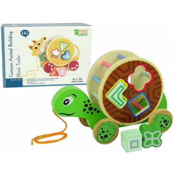 Wooden Block Sorter Turtle On Wheels