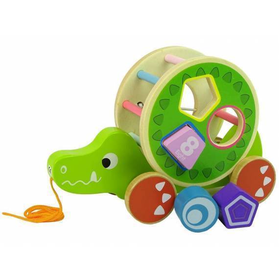 Wooden Block Sorter With Crocodile Pull On Wheels
