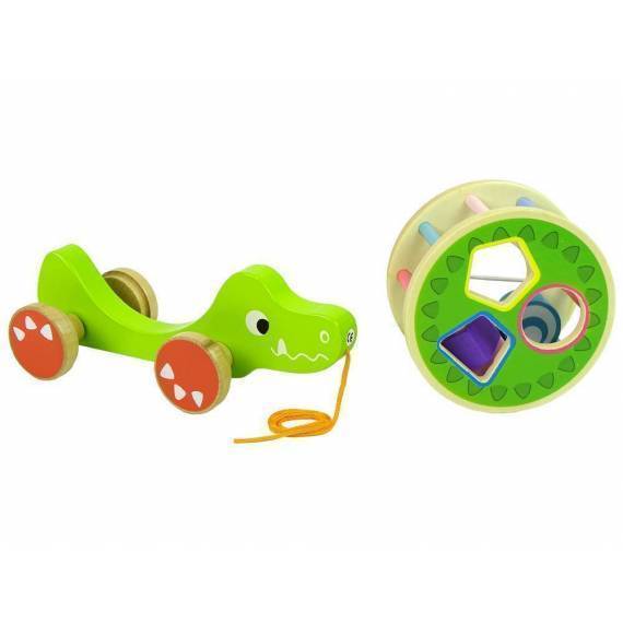 Wooden Block Sorter With Crocodile Pull On Wheels