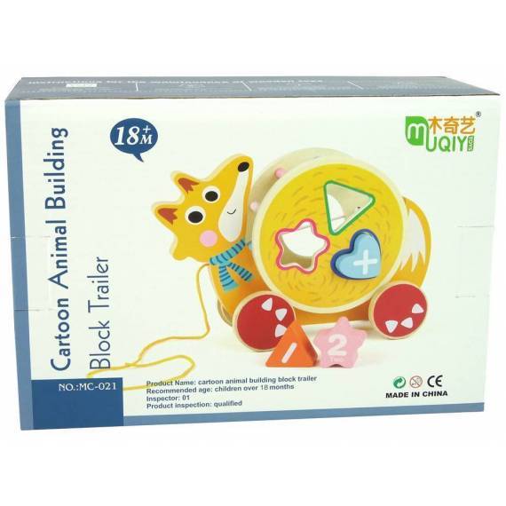 Wooden Blocks Sorter With Pull-on Wheels Fox