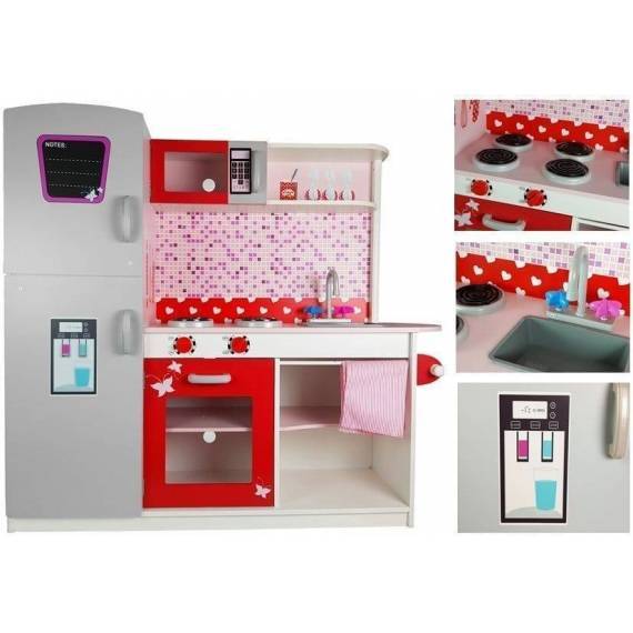 Wooden Kitchen Jolie Pink White Fridge Microwave