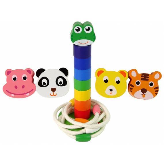 Wooden Pyramid String Puzzle Animals Educational Toy