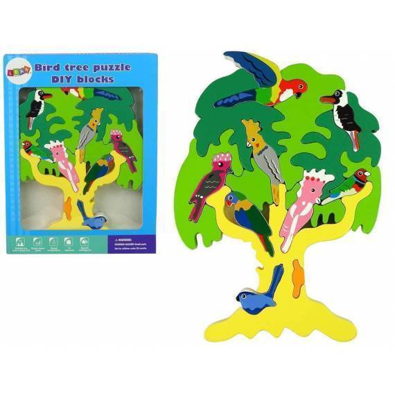 Wooden Tree Birds Parrots Puzzle Blocks