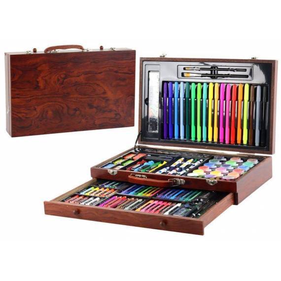Art Set In A Wooden Suitcase 123 Elements