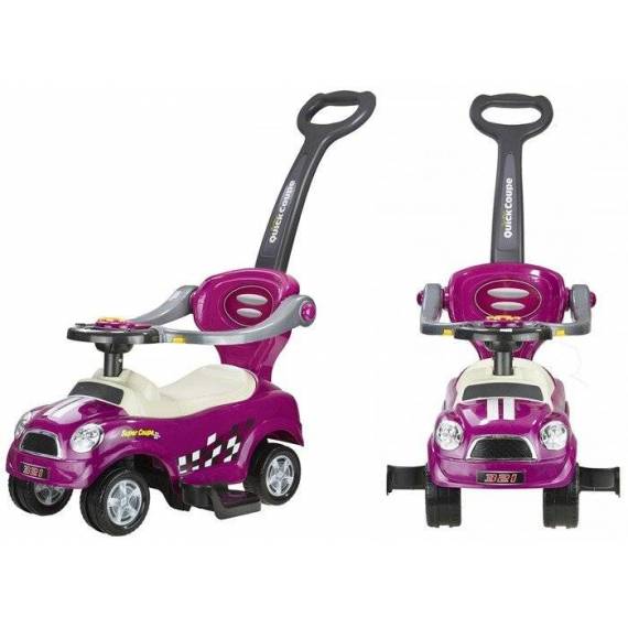 Coupe Car Manual Ride On With Parent Handle - Purple