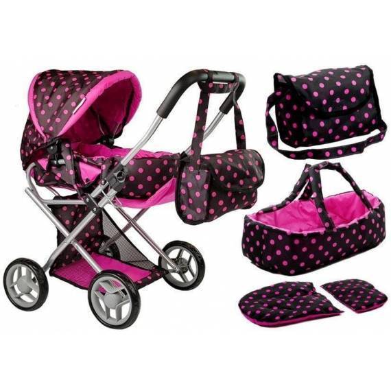 Alice Doll Pram Carrier Bag Black-pink