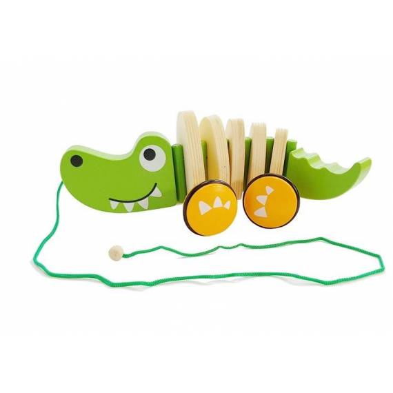 Wooden Crocodile On Wheels 18cm