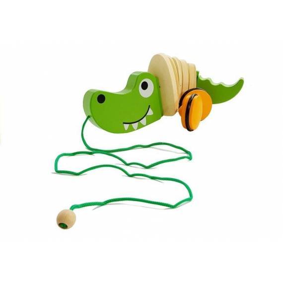 Wooden Crocodile On Wheels 18cm