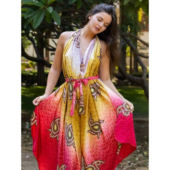 Safiya Silk Convertible Set Red & Gold Jumpsuit