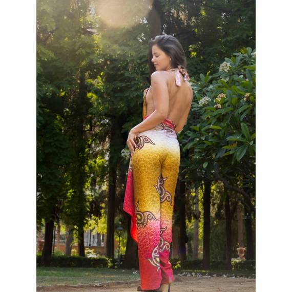 Safiya Silk Convertible Set Red & Gold Jumpsuit