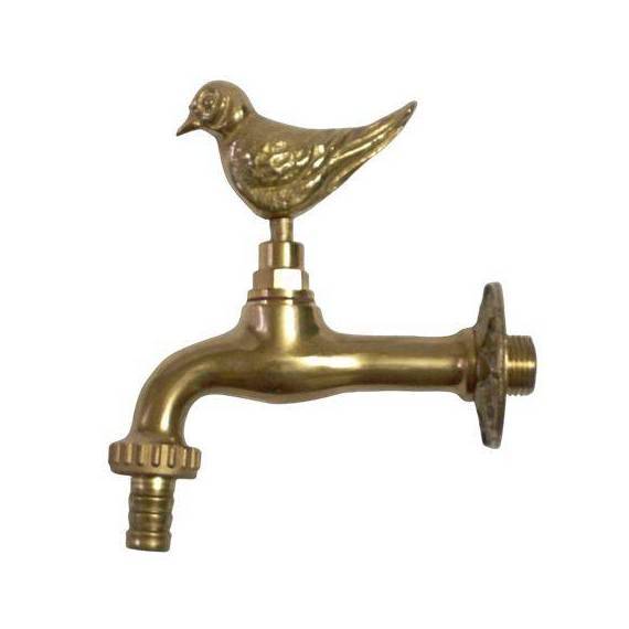 Bird Themed Garden Tap with bibcock and rosette - polished brass