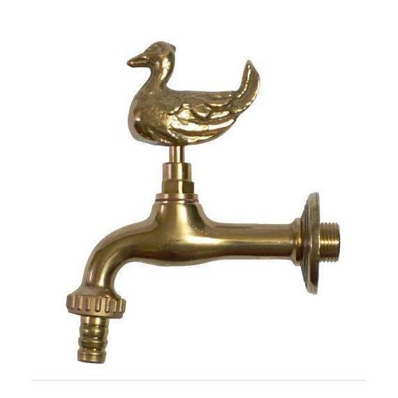 Duck Themed Garden Tap with bibcock and rosette - polished brass