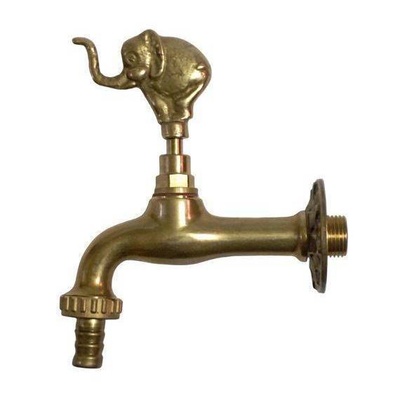 Elephant Themed Garden Tap with bibcock and rosette - polished brass