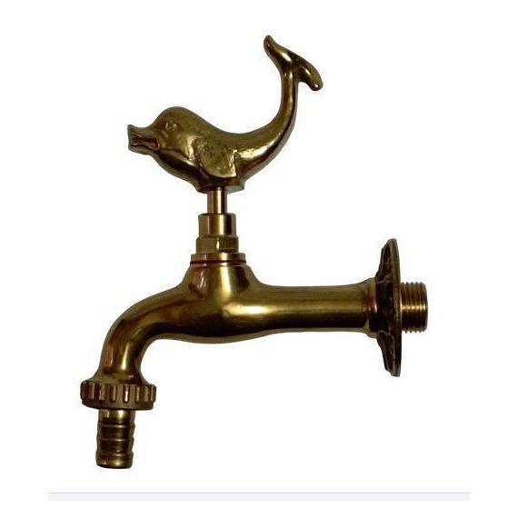 Fish Themed Garden Tap with bibcock and rosette - polished brass