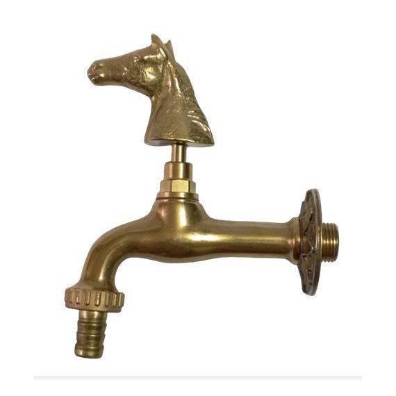 Horse Themed Garden Tap with bibcock and rosette - polished brass