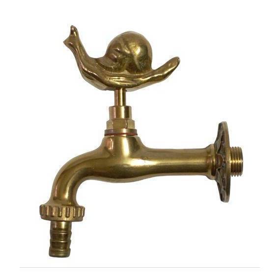 Snail Themed Garden Tap with bibcock and rosette - polished brass