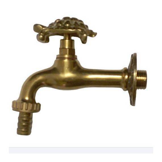 Tortoise Themed Garden Tap with bibcock and rosette - polished brass